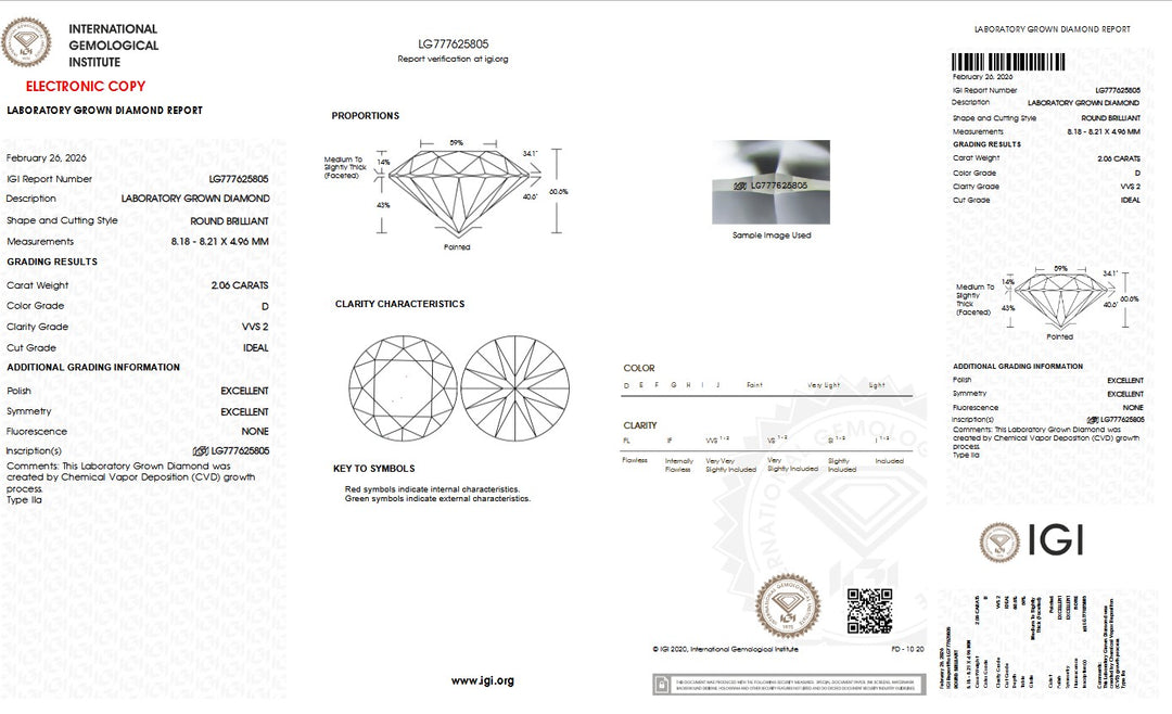 2.06ct D VVS2 Round Lab Grown Diamond