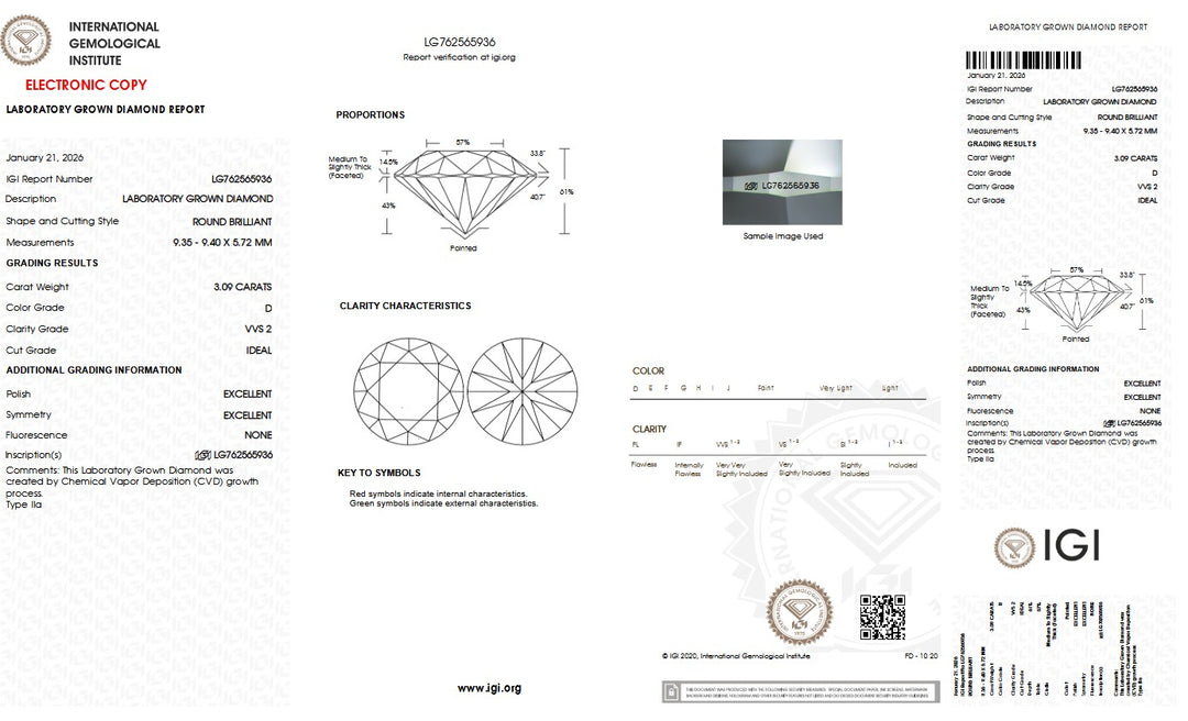 3.09ct D VVS2 Round Lab Grown Diamond