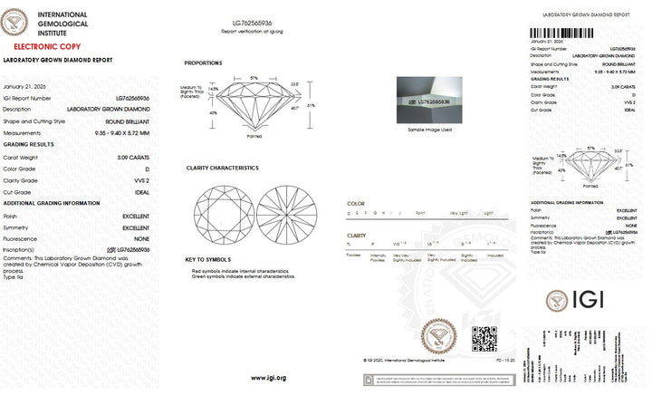 3.09ct D VVS2 Round Lab Grown Diamond