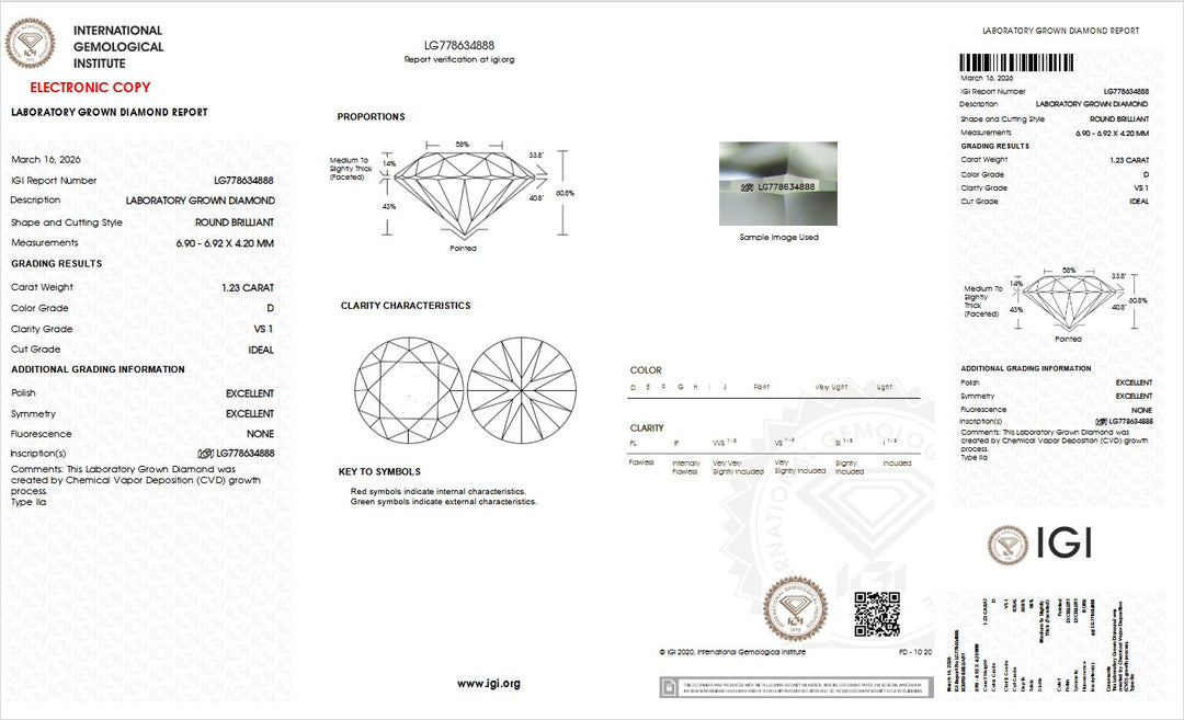 1.23ct D VS1 Round Lab Grown Diamond