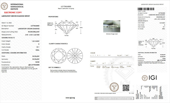 1.23ct D VS1 Round Lab Grown Diamond