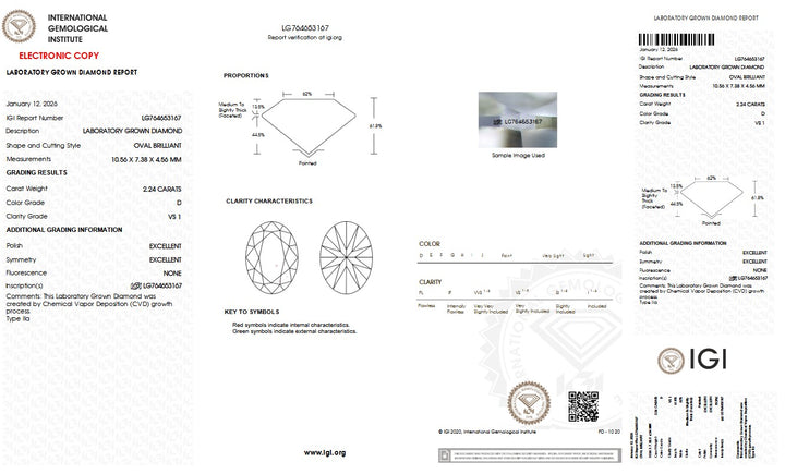 2.24ct D VS1 Oval Lab Grown Diamond