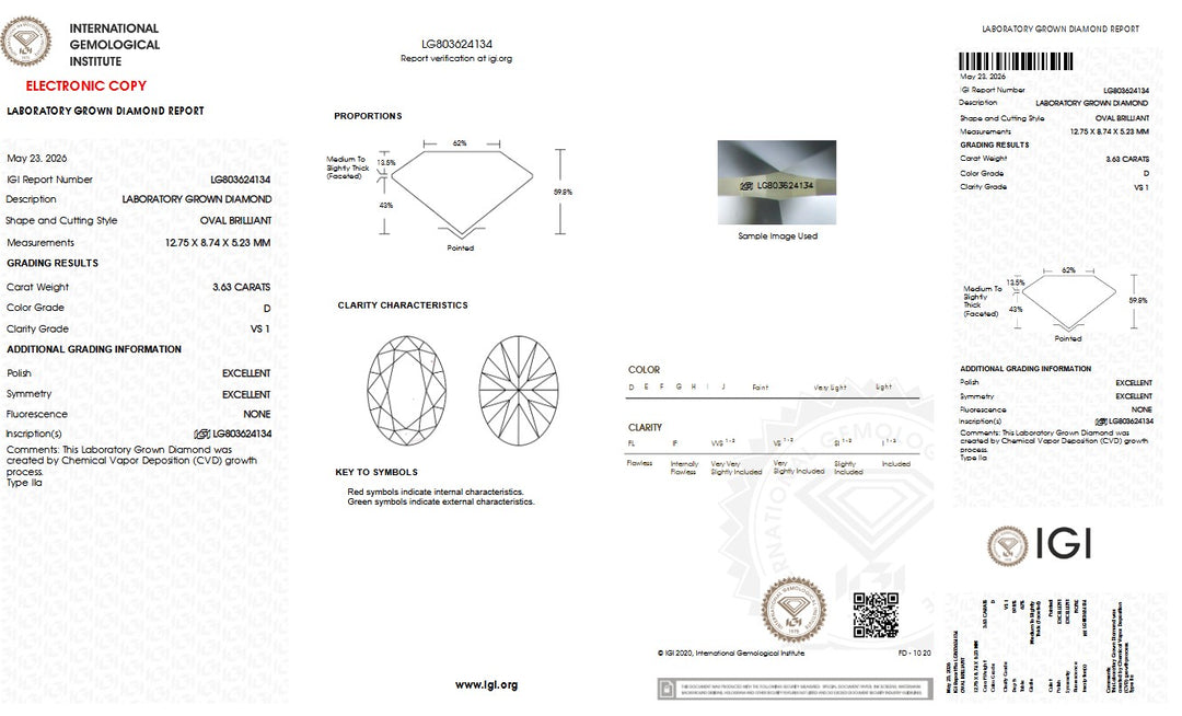 3.63ct D VS1 Oval Lab Grown Diamond