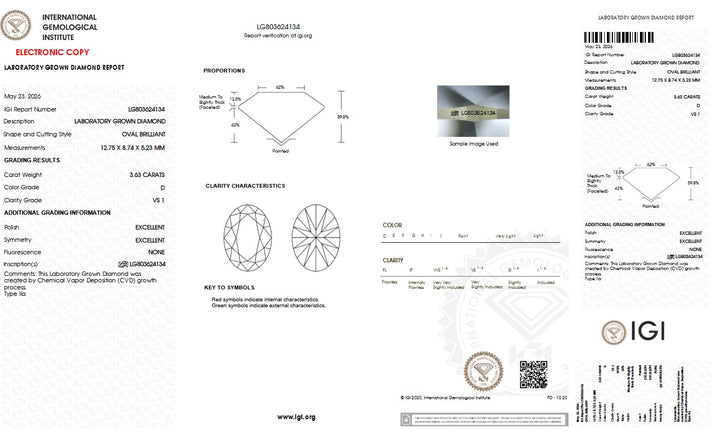 3.63ct D VS1 Oval Lab Grown Diamond