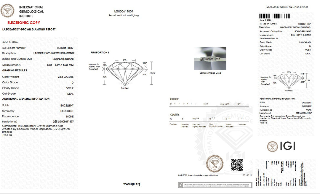 2.66ct D VVS2 Round Lab Grown Diamond