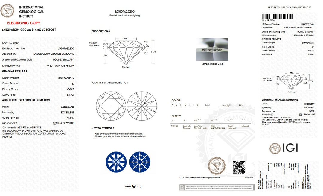 3.09ct D VVS2 Round Lab Grown Diamond