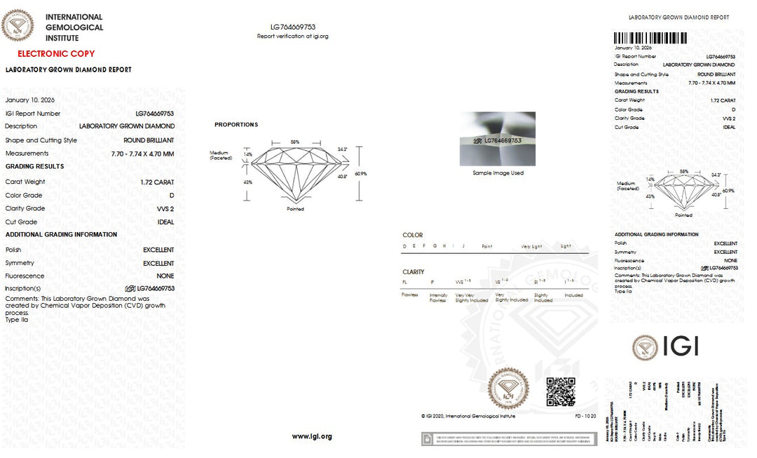 1.72ct D VVS2 Round Lab Grown Diamond