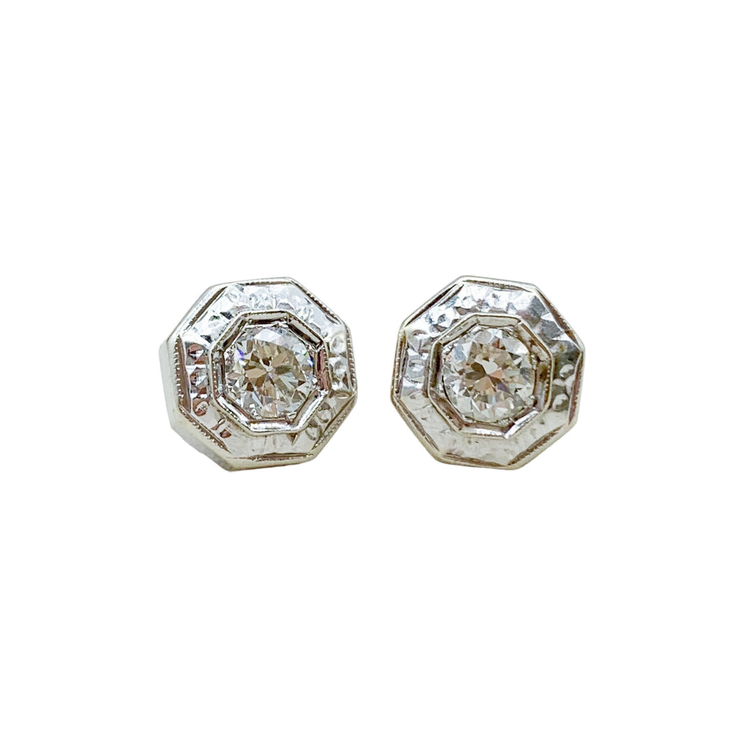 14k White Gold Stud Diamond Estate Earrings