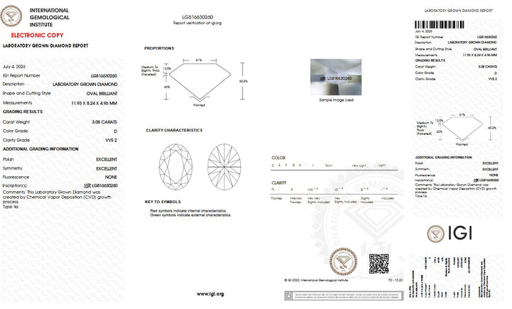 3.08ct D VVS2 Oval Lab Grown Diamond