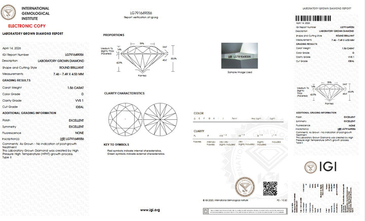 1.56ct D VVS1 Round Lab Grown Diamond