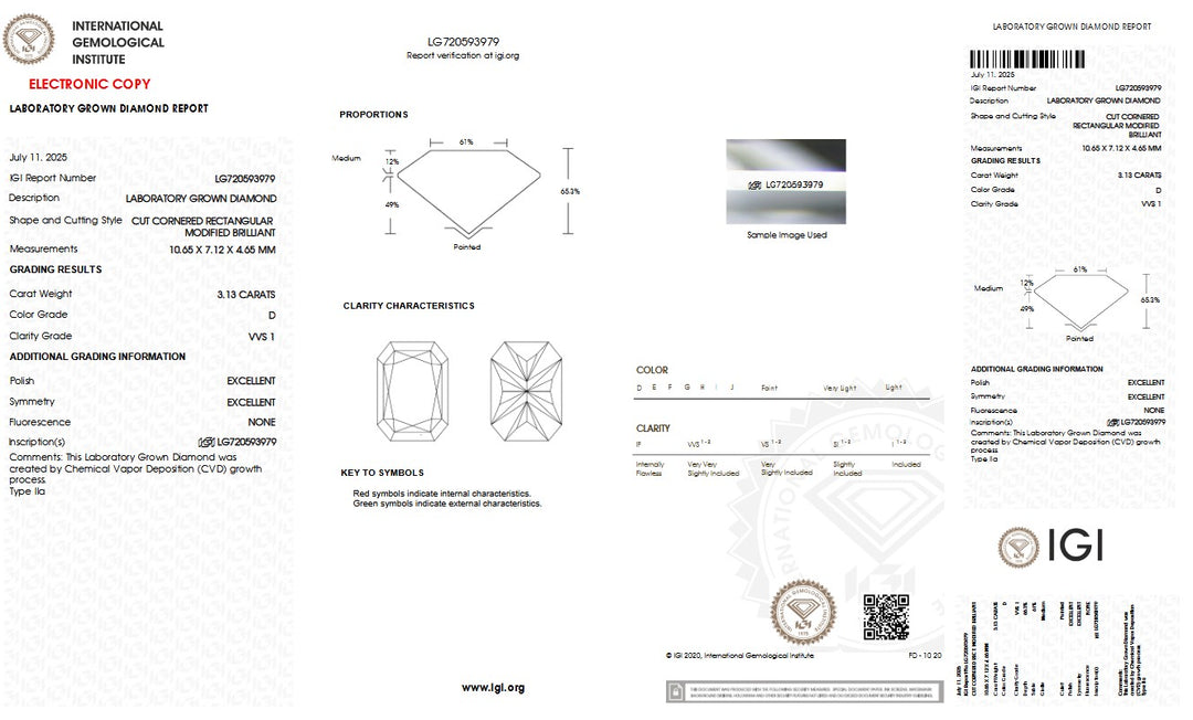 3.13ct D VVS1 Radiant Lab Grown Diamond