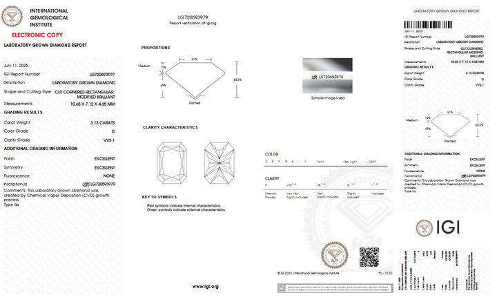 3.13ct D VVS1 Radiant Lab Grown Diamond