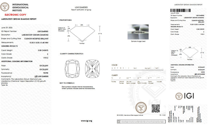 3.58ct E VVS2 Cushion Lab Grown Diamond