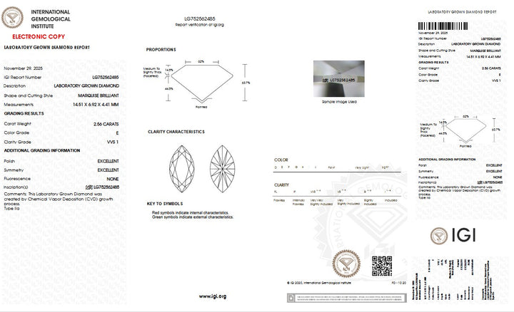 2.56ct E VVS1 Marquise Lab Grown Diamond