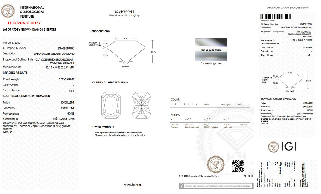 5.07ct E VS1 Radiant Lab Grown Diamond