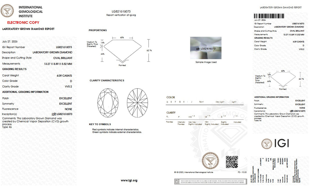 4.09ct D VVS2 Oval Lab Grown Diamond