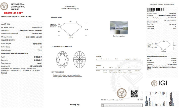 4.09ct D VVS2 Oval Lab Grown Diamond