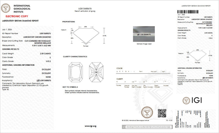 2.59ct E VVS2 Radiant Lab Grown Diamond