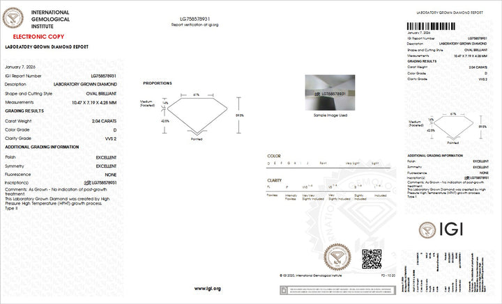 2.04ct D VVS2 Oval Lab Grown Diamond