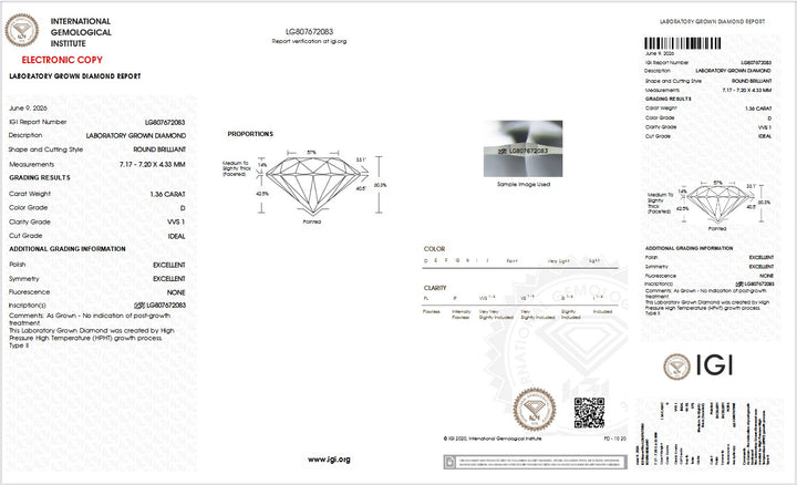 1.36ct D VVS1 Round Lab Grown Diamond