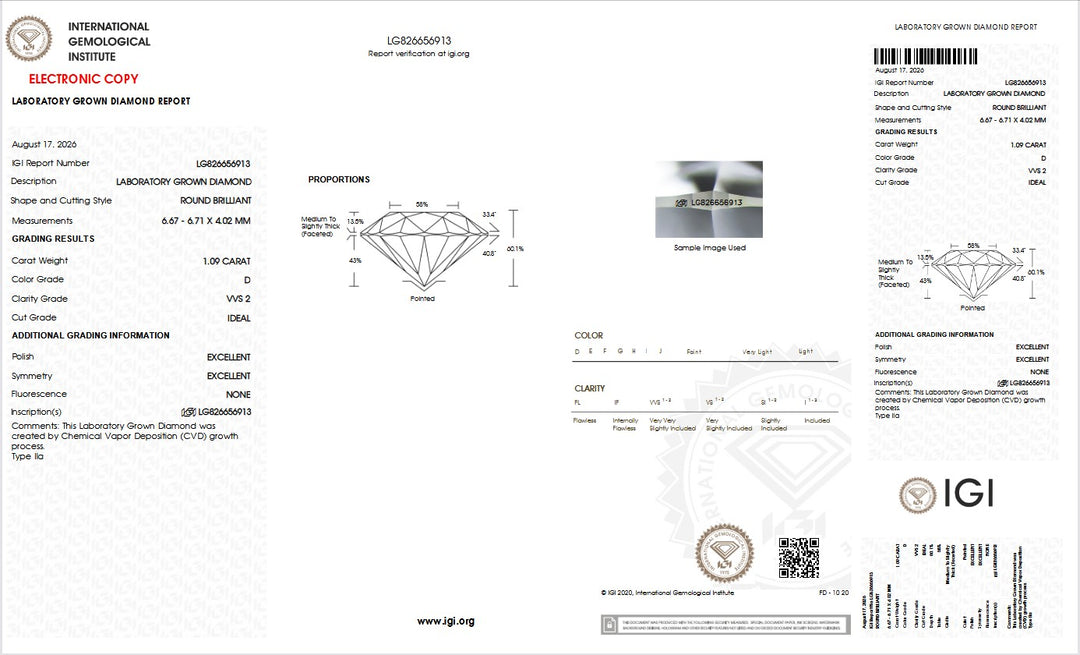 1.09ct D VVS2 Round Lab Grown Diamond