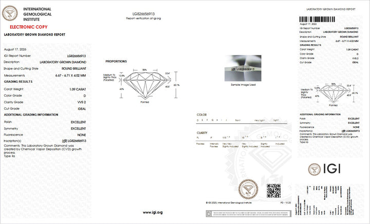 1.09ct D VVS2 Round Lab Grown Diamond