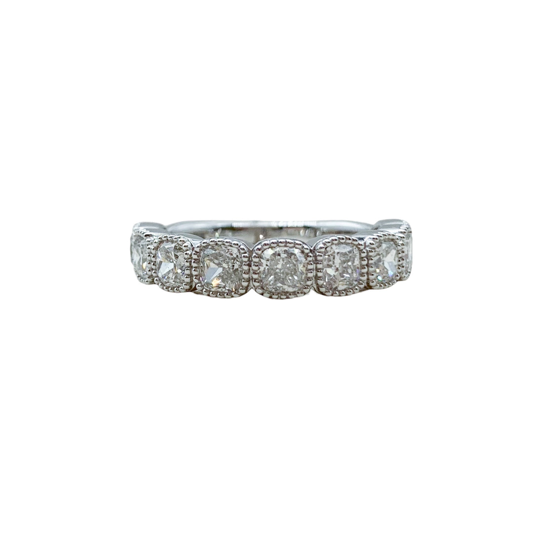 14k White Gold Bezel Set 1.85ctw Cushion Diamond Wedding Band