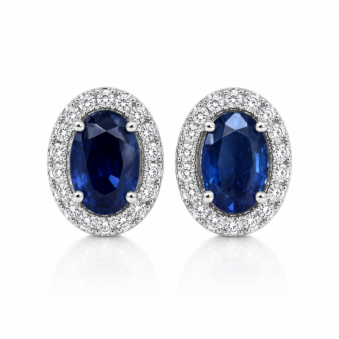 14k Stud Diamond &amp; Sapphires Earrings