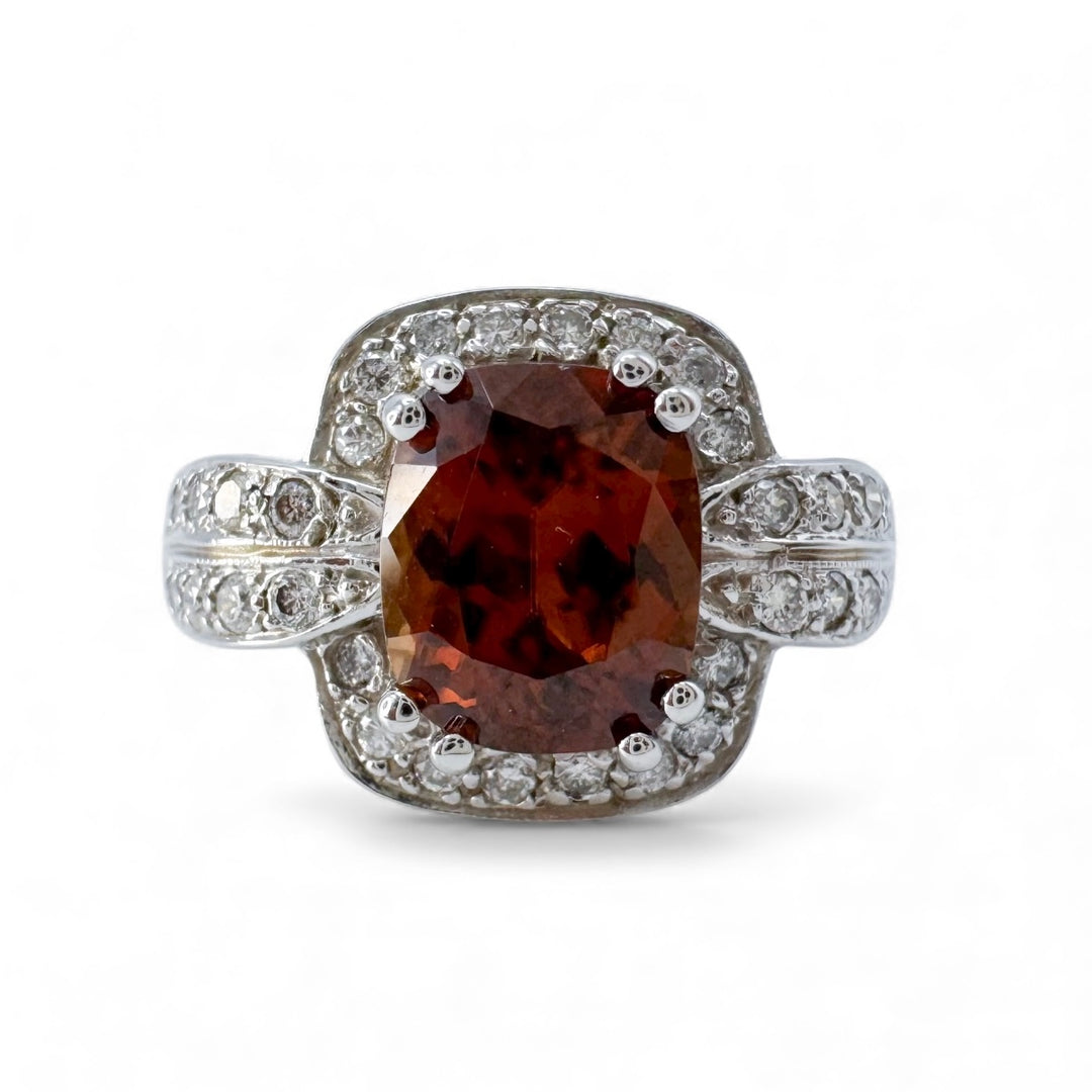 14k White Gold Diamond Zircon Estate Ring