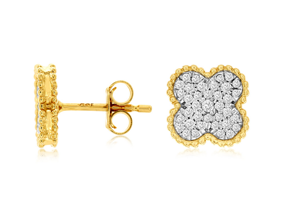 14k Yellow Gold Clover Cluster Diamond Earrings