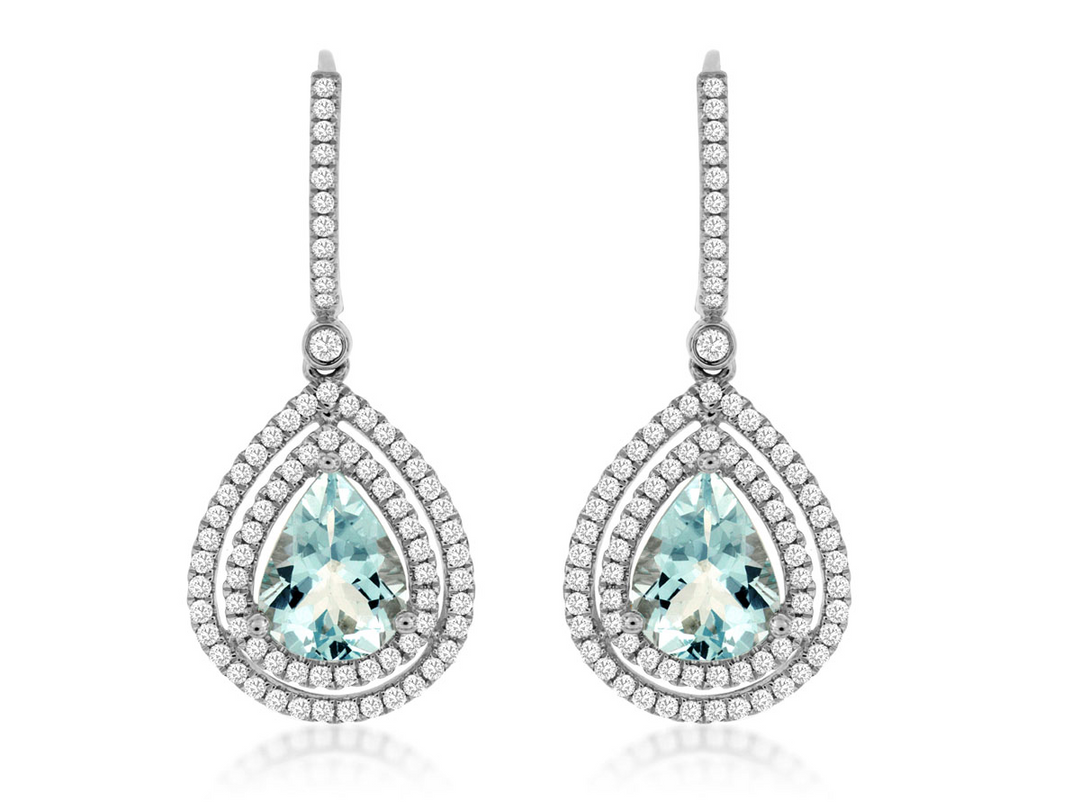 14k Diamond Aquamarine Earrings