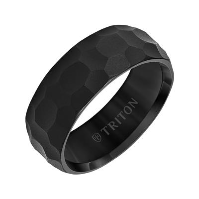 Tungston Black satin hammered Wedding Band