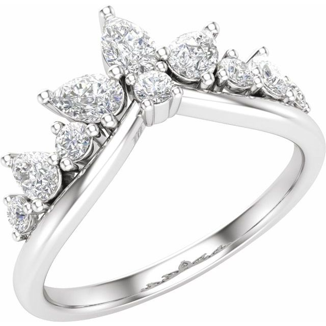 14k White Gold Curved Prong Set 0.75ctw Pear Lab Grown Diamond Wedding Band