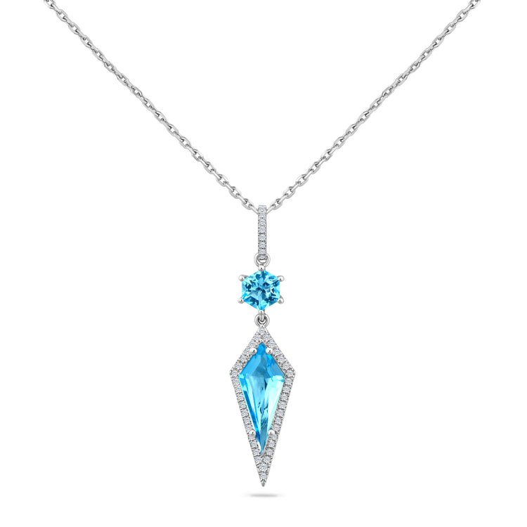 14k White Gold Drop Blue Topaz Pendant