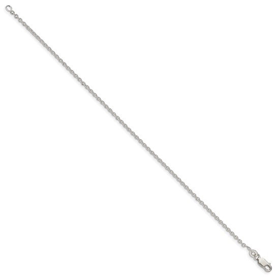 Sterling Silver White Cable Link Ankle Bracelet 10 inch