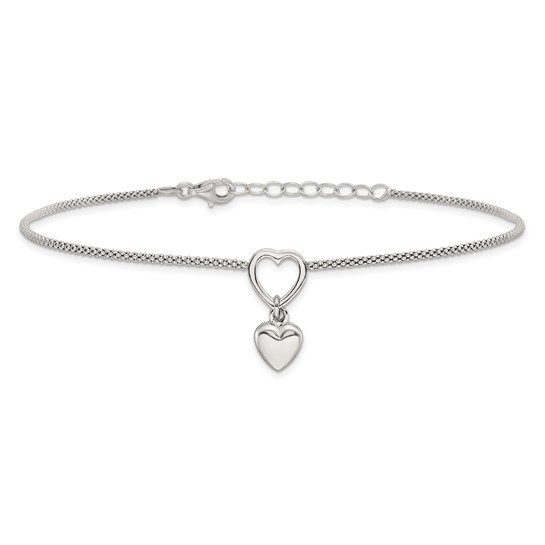 Sterling Silver White Fancy Link Ankle Bracelet 10 inch