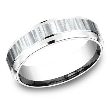 14k White Gold vertical hamred Wedding Band