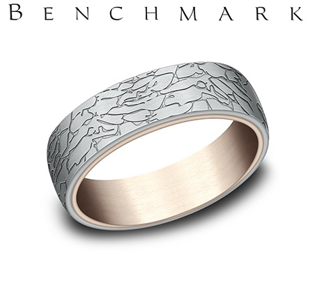 14k Rose and White fractred finish Wedding Band