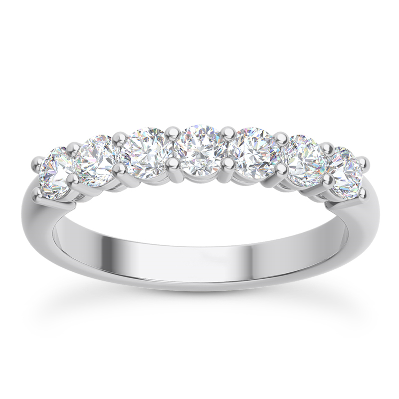 14k White Gold 7 Stone Diamond Band 0.74ctw Round Diamond Wedding Band