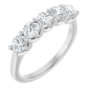 14k White Gold 5 Stone 0.72ctw Round Diamond Wedding Band