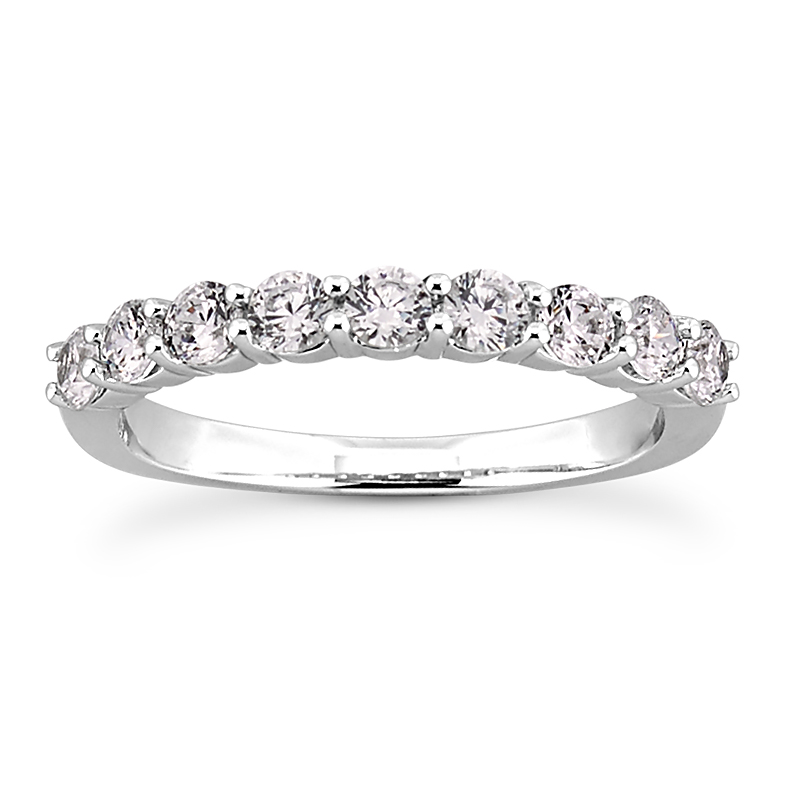 14k White Gold Prong Set CZ Round Diamond Wedding Band