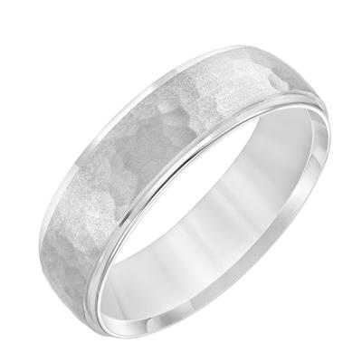 14k White Gold hamred Wedding Band