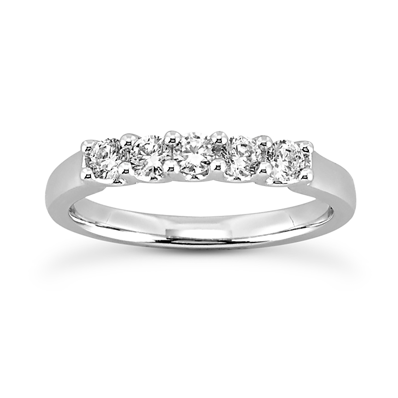 14k White Gold 5 Stone 0.53ctw Round Diamond Wedding Band