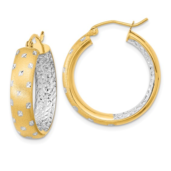 14k Two Tone Medium Hoop Earrings