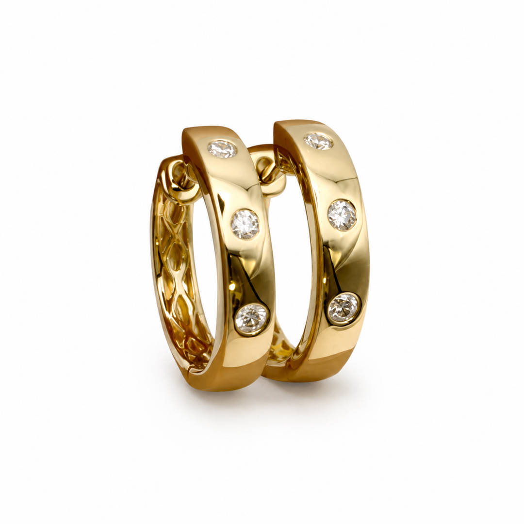 14k Yellow Gold Huggie Diamond Earrings