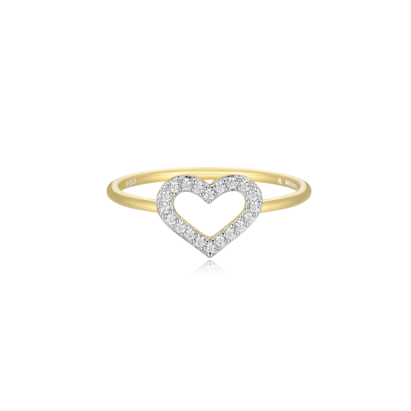 Open Heart Ring with Lab Grown Diamonds &amp; Gold-Plated Sterling Silver