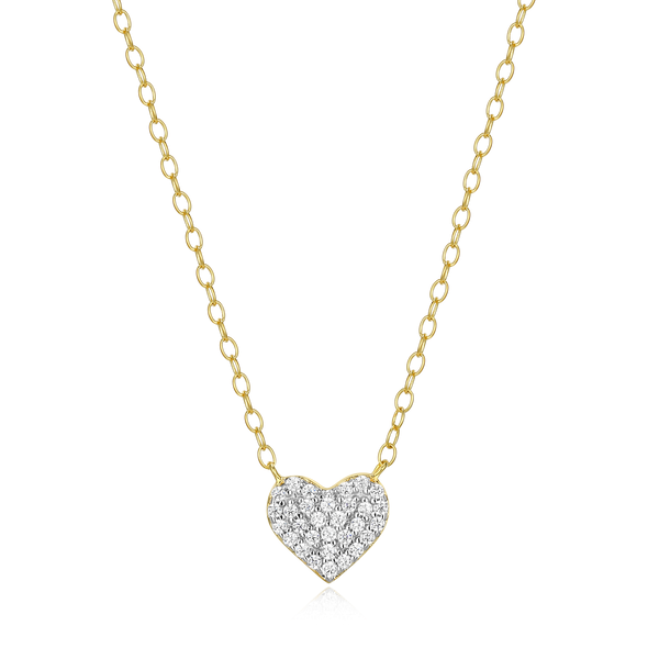 Pave Lab Grown Diamond Heart Necklace Gold-Plated Sterling Silver