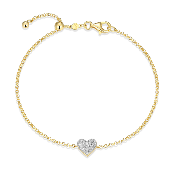 Sterling Silver Gold Plated Heart Lab Grown Diamond Rolo Bracelet