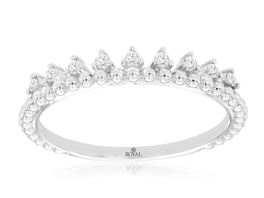 14k White Gold Shared Prong 0.10ctw Round Diamond Wedding Band