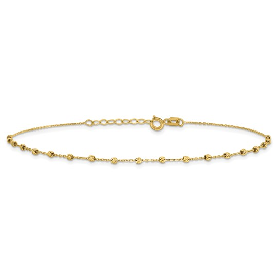 14k Yellow Bead Ankle Bracelet 9 inch
